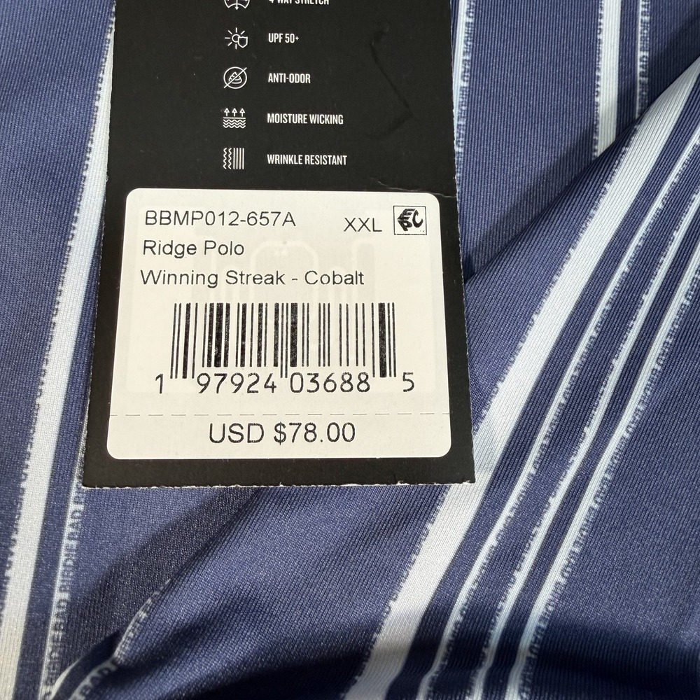 NWT Bad Birdie Ridge Golf Polo Shirt Mens XXL Winning Streak Cobalt Striped - Picture 3 of 7